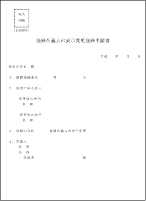 【提出する書類名】登録名義人による表示変更登録申請書（名称）